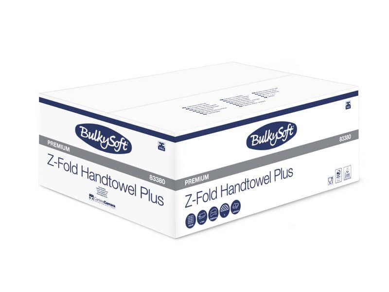 Asciugamani interfogliati piagatura a Z Bulkysoft 21,5×24 cm bianco Cf. 25 fascette da 150 fogli – 83380.E20