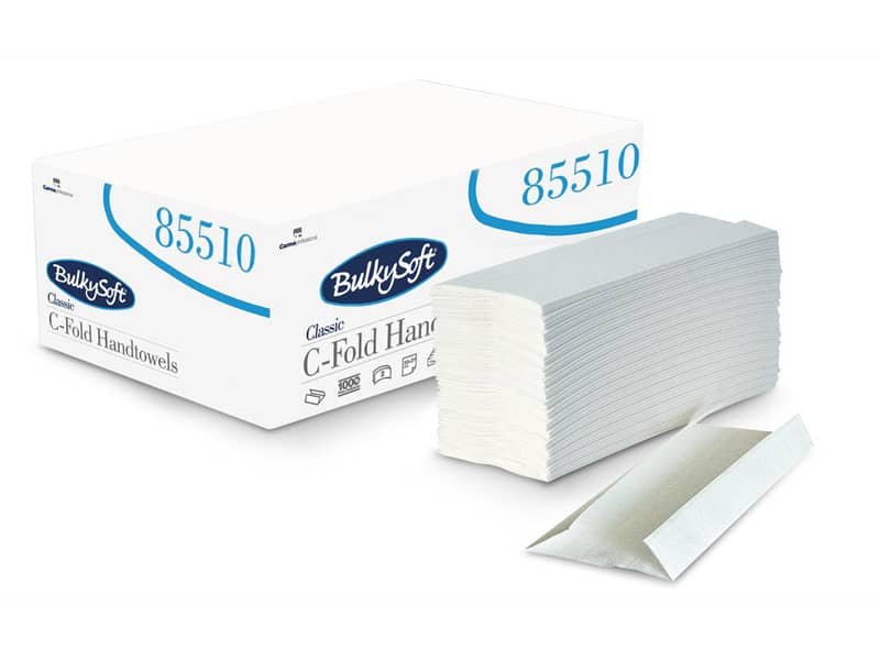 Asciugamani interfogliati piagatura a C Bulkysoft 23×31 cm bianco Cf. 20 fascette da 153 fogli – 85510.E20