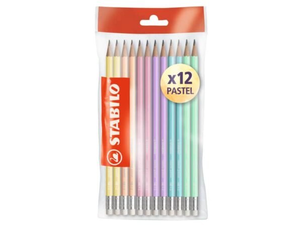Matite in grafite Stabilo Swano Pastel HB colori fusto assortiti con gommino - ecopack 12 pz  F52269