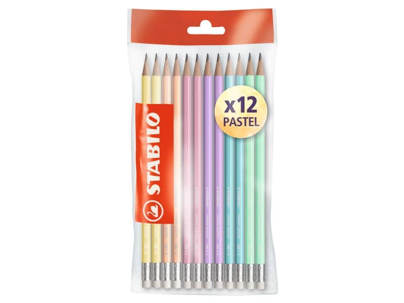 Matite in grafite Stabilo Swano Pastel HB colori fusto assortiti con gommino – ecopack 12 pz  F52269