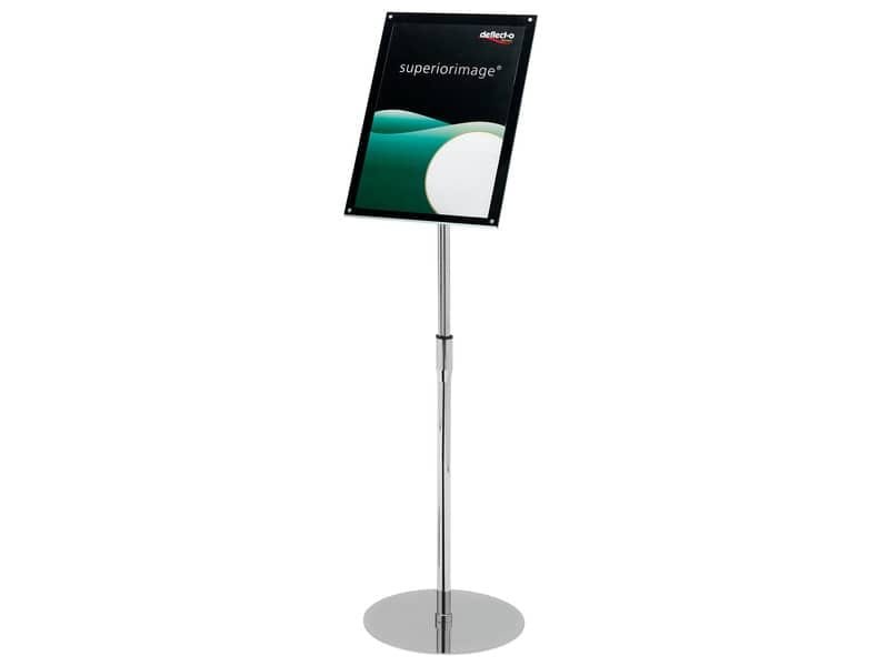 Espositore magnetico portastampati da terra deflecto© A3 in acciaio inox con asta regolabile nero/argento – 790645