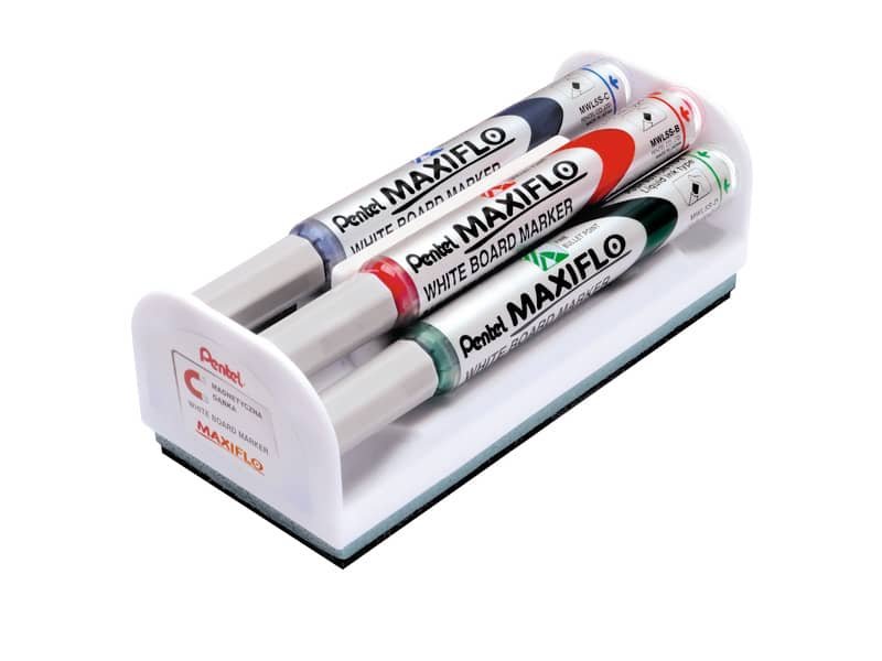 Set cancellino + 4 marcatori Pentel Maxiflo punta conica 4 mm – colori assortiti – MWL5S-4N