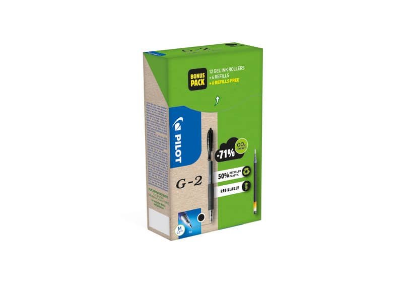 Penne gel a scatto Pilot G-2 0,7 mm nero Green Pack 12 penne +12 refill (6 omaggio) – 000023