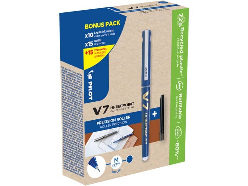 Roller Pilot Hi-Techpoint V7 Begreen 0,7 mm blu Green Pack 10 penne + 30 refill (15 omaggio) – 000028