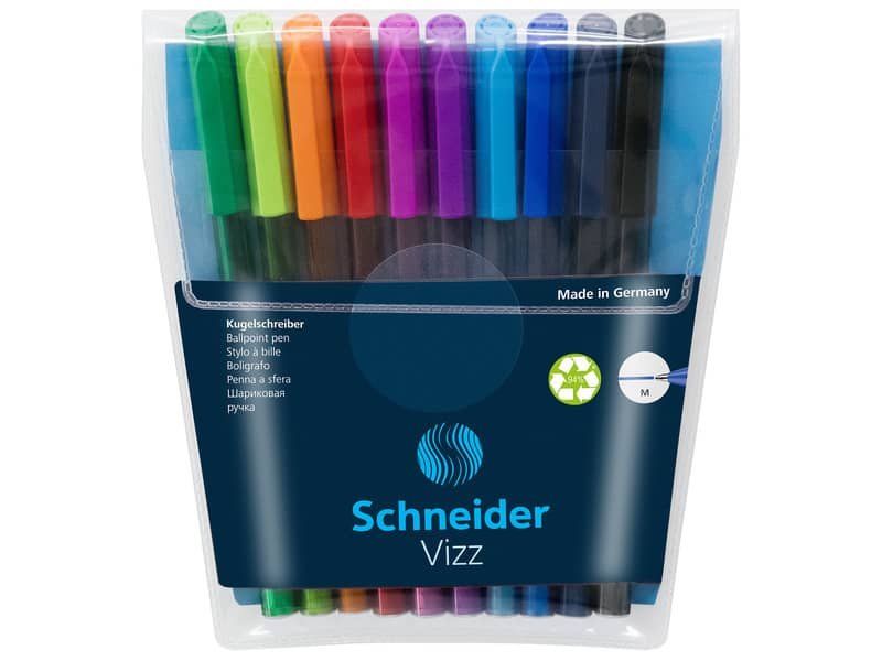 Penne a sfera con cappuccio Schneider VIZZ tratto M colori assortiti conf. 10 pezzi – P102290