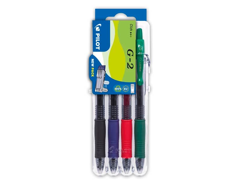 Penne gel a scatto Pilot G-2 0,7 mm nero blu rosso verde – Set2go 4 pezzi – 001428