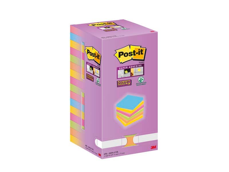 Foglietti riposizionabili  Post-it© Super Sticky Color Notes 76×76 mm Tower Pack 16 blocchetti da 90 ff