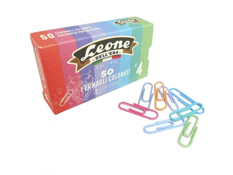 Fermagli colorati plastificati Leone Nø 4 – 32 mm in scatola di cartone da 50 pezzi – assortiti – FXP5