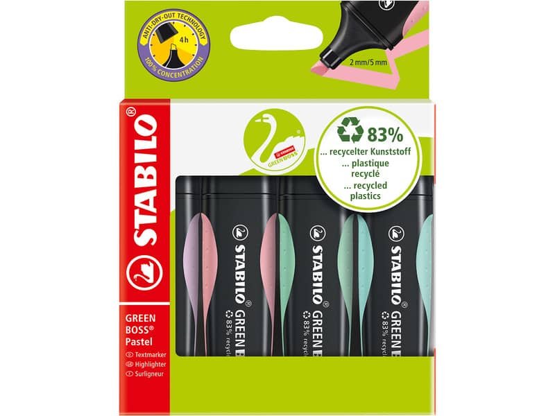 Desk set evidenziatori Stabilo Green Boss Pastel- 2-5 mm – assortiti Conf. 4 pezzi – 6070/4-2