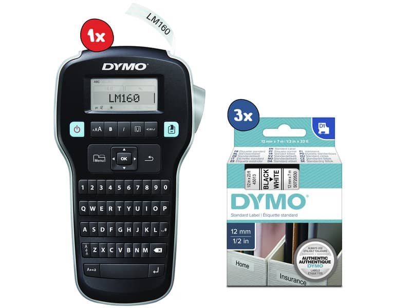 Etichettatrice portatile Dymo Label Manager 160 + 3 nastri D1 12 mm x 7 m nero/bianco – 2181011