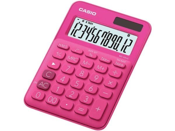 Calcolatrice da tavolo CASIO solare o batteria - 12 cifre - Rosso MS-20UC-RD-W-EC