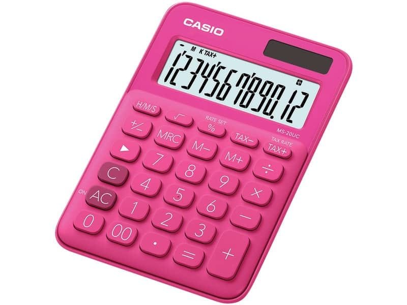 Calcolatrice da tavolo CASIO solare o batteria – 12 cifre – Rosso MS-20UC-RD-W-EC