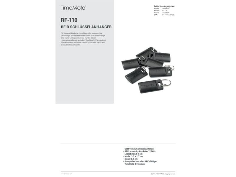Set di 25 portachiavi RFID RF-110 125 kHz per sistemi rilevazione presenze TimeMoto – 125-0604