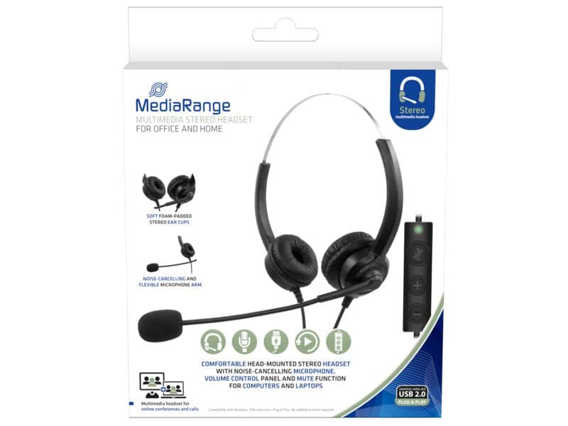Cuffie stereo per PC Media Range con microfono e filo – USB – nero – MROS304