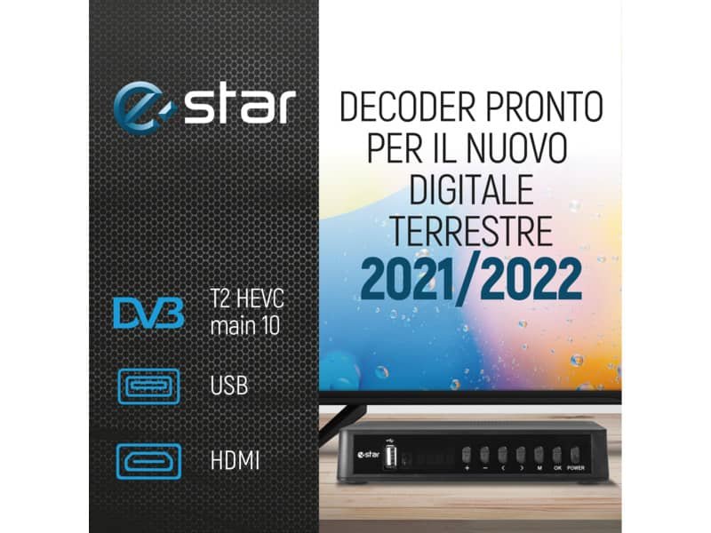 Ricevitore digitale terrestre eSTARÿ T2 618 UHD – DVBT-2 RJ45  nero – T2 618 UHD