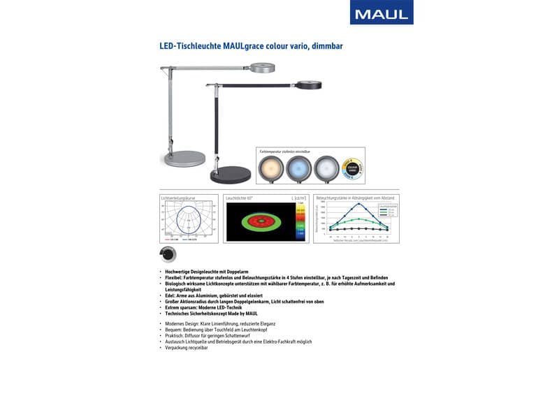 Lampada da scrivania a LED Maul MAULgrace – colour vario – con dimmer – nero – Z800073