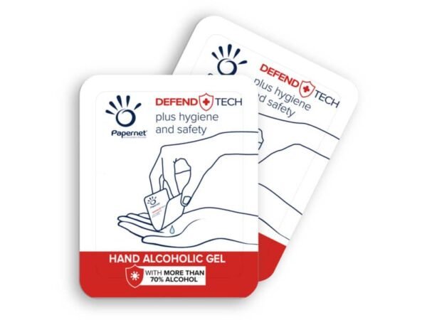 Gel Alcolico Mani Papernet ?Mini? Defend Tech - trasparente - conf. 250 mini bustine da 1 ml - 419284