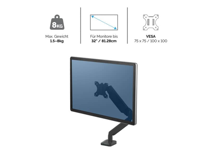 Braccio Monitor Singolo per regolare monitor LCD/TFT Fellowes Platinum Series nero max 24 pollici – 8043301