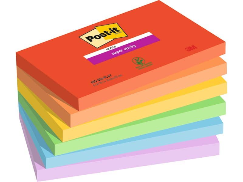 Foglietti Post-it© Super Sticky Playful conf. 6 blocchetti da 90 ff 76×127 mm – 655-6SS-PLAY