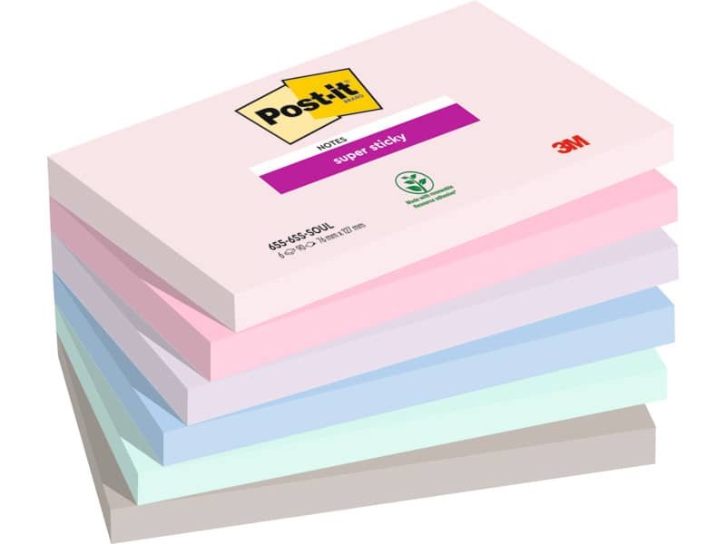 Foglietti Post-it© Super Sticky Soulful conf. 6 blocchetti da 90 ff – 76×127 mm – 655-6SS-SOUL