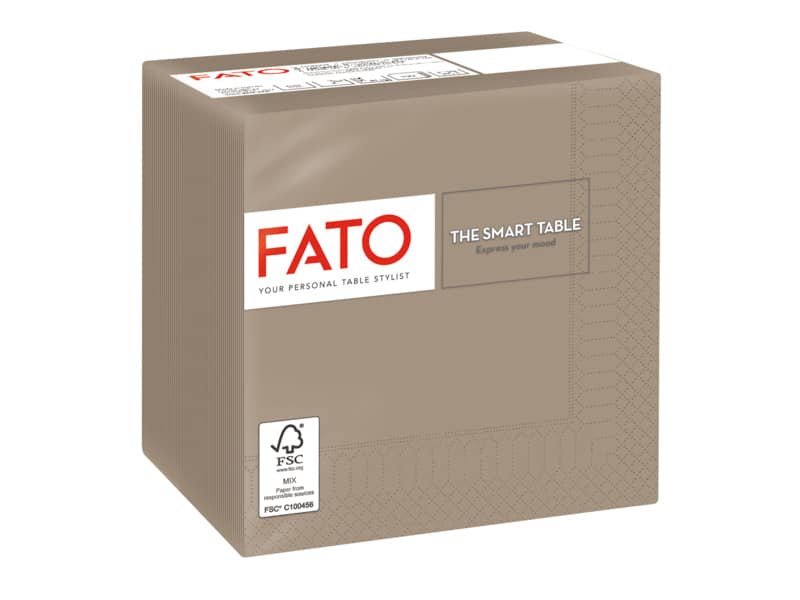 Tovaglioli piegati 2 veli Fato Smart Table pura cellulosa 24×24 cm – tortora conf. 100 pezzi – 82236003