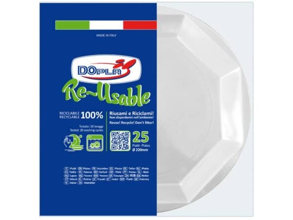 Piatti in polistirene Dopla Re-Usable  220 mm - Piani - conf. 25 pezzi - 12507
