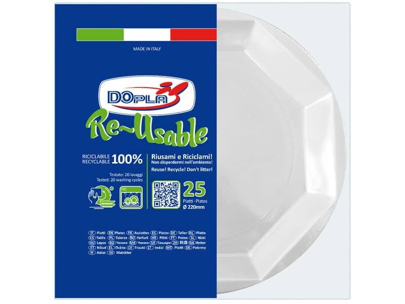 Piatti in polistirene Dopla Re-Usable  220 mm – Piani – conf. 25 pezzi – 12507