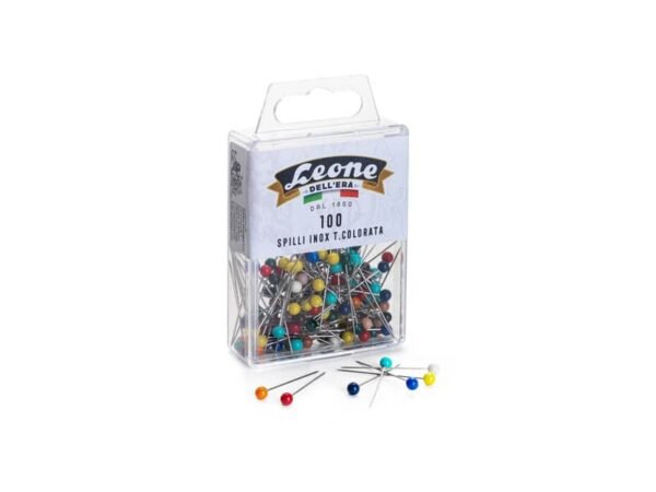 Spilli testa in plastica colorata Leone Dell'Era Inox 304 - 0,60x32 mm - scatola da 100 spilli assortiti - APSC1