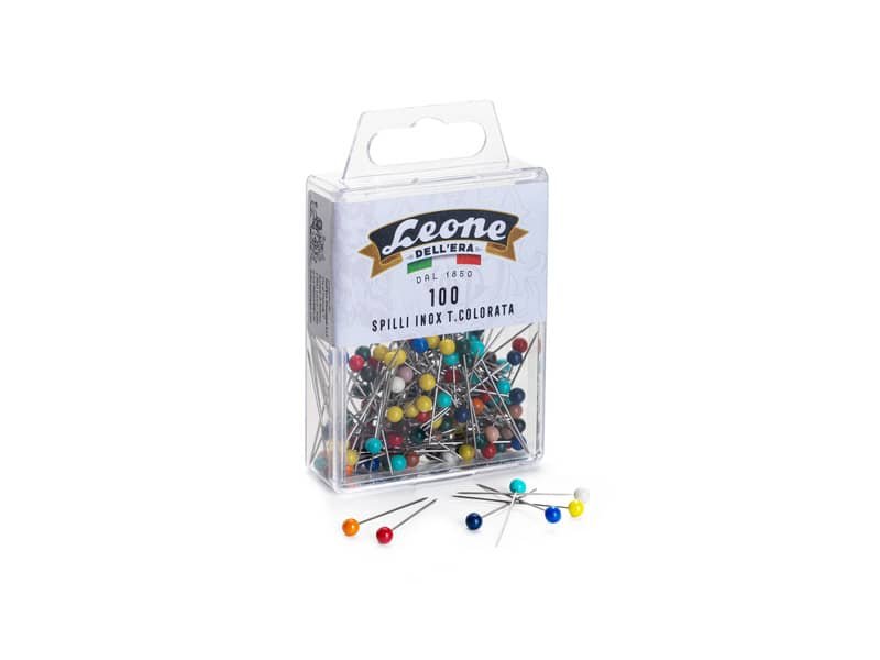 Spilli testa in plastica colorata Leone Dell’Era Inox 304 – 0,60×32 mm – scatola da 100 spilli assortiti – APSC1