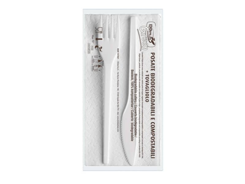 Set forchetta + coltello + tovagiolo Dopla Bis ESTABIO – 33×33 cm 2 veli – conf 100 pezzi – 3907