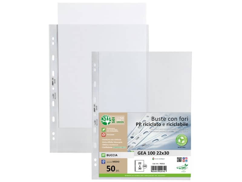 Buste in PP buccia Sei Rota Gea 100 trasparente – 22×30 cm – medio spessore – confezione 50 pezzi – 702212