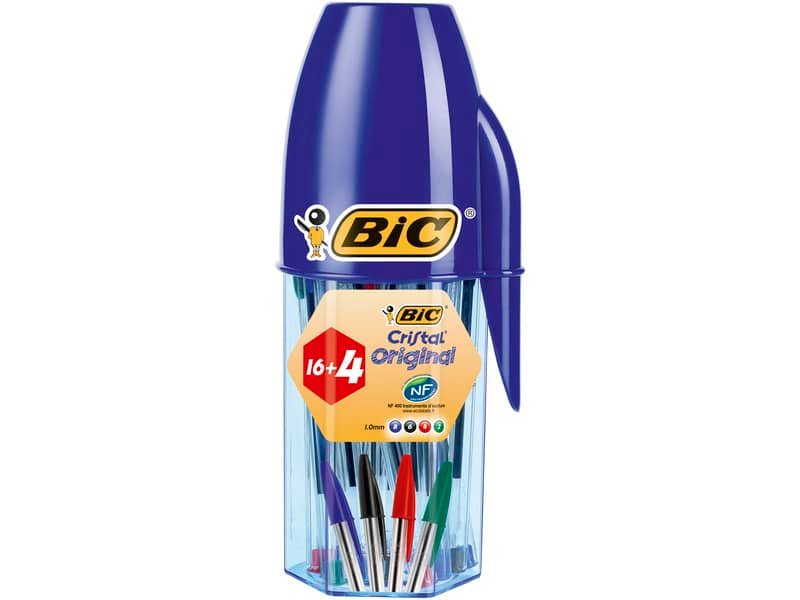 Penne a sfera con cappuccio BIC Cristal Original 1 mm – colori assortiti – astuccio portapenne da 20 pezzi – 929081