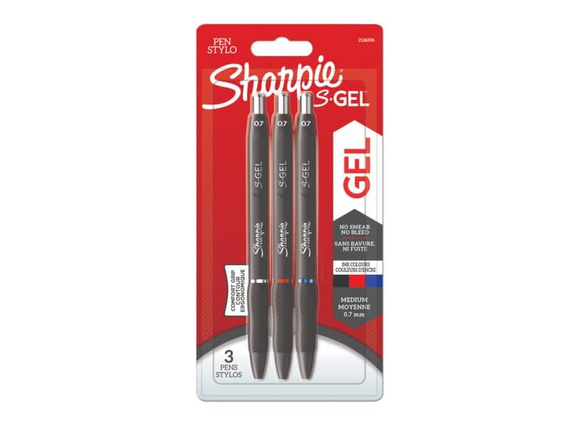 Penna gel a scatto Sharpie S-Gel – punta media 0,7 mm – Conf. 3 pezzi assortiti blu/rosso/nero 2136596