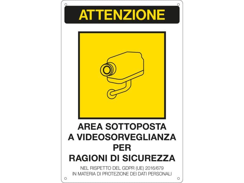Cartello area video 20×30 cm Immagine gialla Cartelli Segnalatori ”Area sottoposta a videosorveglianza” – 33378