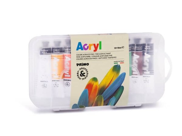 Colore acrilico fine Primo H&P 18 ml - scatola polipropilene da 10 tubetti - colori assortiti - 405TA10SP