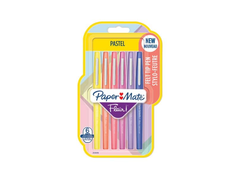 Penne punta fibra Paper Mate Flair/Nylon pastel 1.1 M – tratto 0,7 mm – assortiti blister da 6 pezzi- 2137276