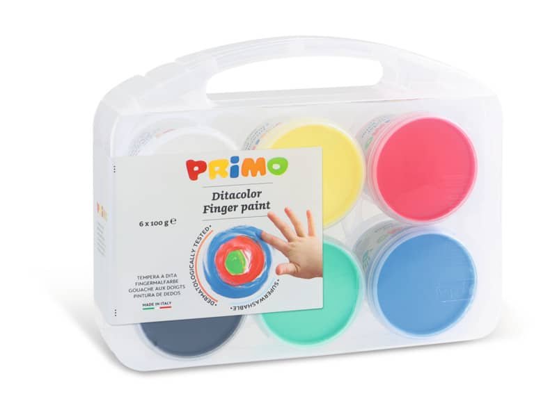 Tempera a dita Primo 100 g – valigetta 6 colori assortiti in vasetti in polipropilene – 221TD100SP