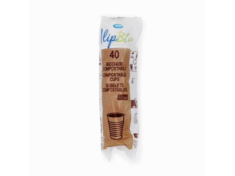 Bicchieri bianchi da caffŠ IlipBio in Mater-Bi 80 cc – h. 5,4 cm – diametro 5,7 cm – Conf. 40 pz  61794