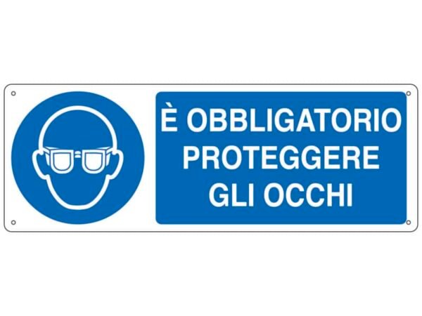 Cartello d'obbligo 35x12,5 cm Cartelli Segnalatori ''E' obbligatorio proteggere gli occhi'' - E1901K