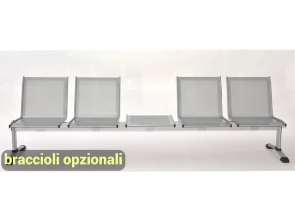 Panca 4 posti attesa Unisit Plexus PS4PT con tavolino in acciaio grigio schienale e seduta forati traspiranti - PS4PT