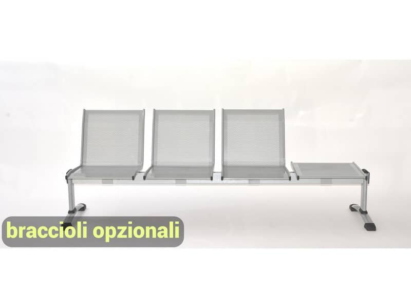 Panca 3 posti attesa Unisit Plexus PS3PT con tavolino in acciaio grigio schienale e seduta forati traspiranti – PS3PT