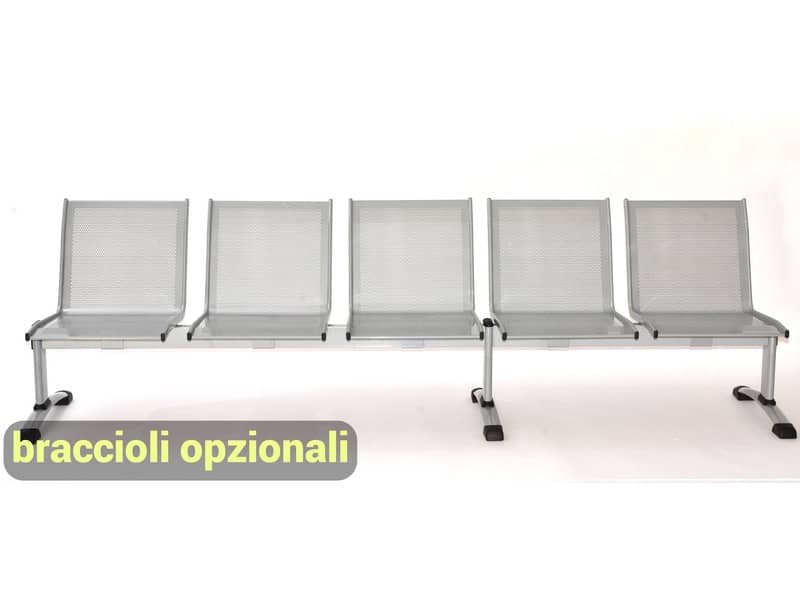 Panca 5 posti attesa Unisit Plexus PS5P in acciaio grigio – schienale e seduta forati traspiranti – PS5P