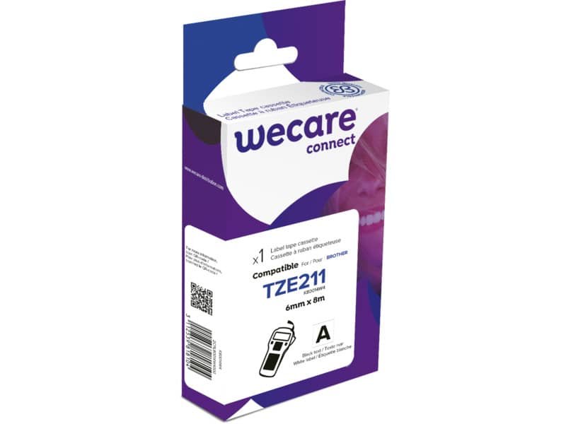 Nastro compatibile Brother 6 mm x 8 mt Wecare nero/bianco K80014W4