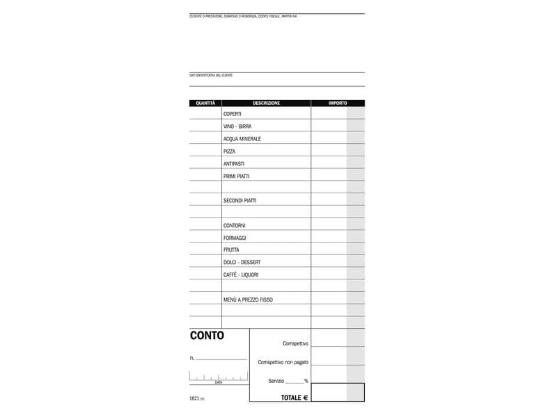 Conti ristoranti-pizzerie-trattorie – blocco di 100 copie data ufficio 21,5×10 cm – DU162100000