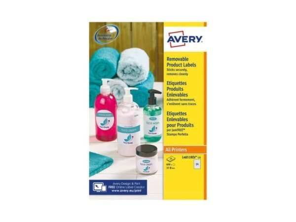 Etichette adesive rotonde rimovibili Avery  37 mm - 24 et/foglio - stampanti laser e inkjet - conf. 25 ff L4851REV-25