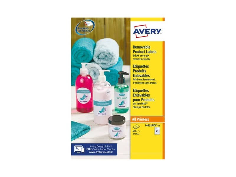 Etichette adesive rotonde rimovibili Avery  37 mm – 24 et/foglio – stampanti laser e inkjet – conf. 25 ff L4851REV-25