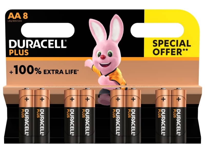 Batterie alcaline Duracell Plus100 Stilo AA  – MN1500  – blister da 8 – DU0111