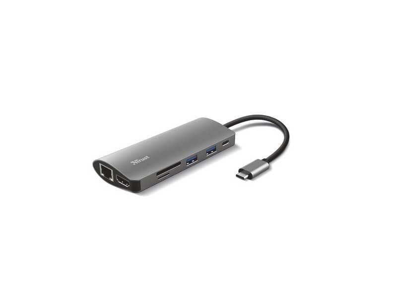 Adattatore USB C Trust DALYX 7 7-in-1 HDMI – 2xUSB-A -USB-C – Ethernet – Micro SD – SD card – alluminio – 23775