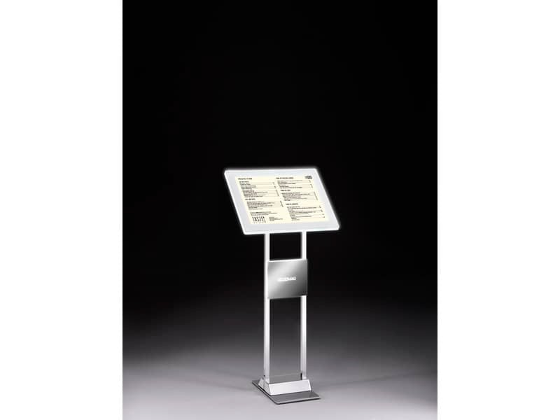 Leggio da interno piantana in alluminio Tecnostyl LEDMAG 25x40x120 cm con cornice specchiata A4 – 34×25 cm