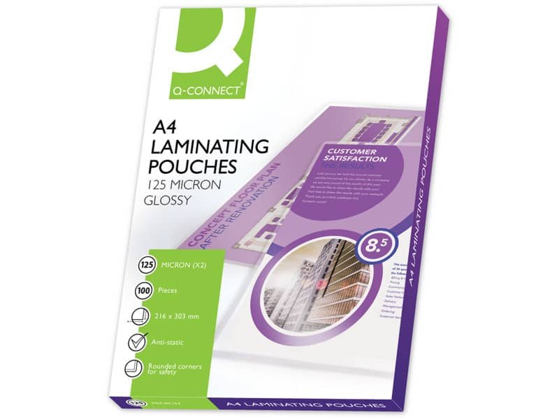 Pouches per plastificatrici Q-Connect 2×125 æm finitura lucida A4 Conf. 100 pezzi – KF04116